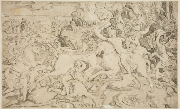 Marco Dente da Ravenna, Italian, 1482-1527, Battle, early 16th century, Engraving printed in black