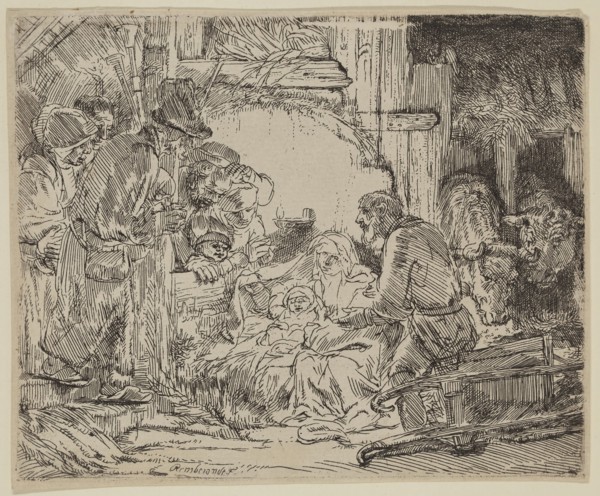 Rembrandt Harmensz van Rijn, Dutch, 1606-1669, Adoration of the Shepherds, ca. 1654, etching
