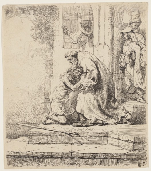 Rembrandt Harmensz van Rijn, Dutch, 1606-1669, Return of the Prodigal Son, 1636, etching printed in