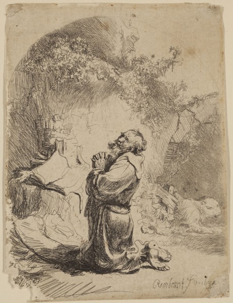 Rembrandt Harmensz van Rijn, Dutch, 1606-1669, Saint Jerome Praying: Arched, 1632, etching printed