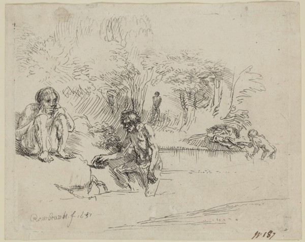 Rembrandt Harmensz van Rijn, Dutch, 1606-1669, Bathers, 1651, etching printed in black ink on laid