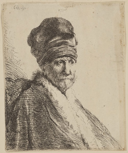 Rembrandt Harmensz van Rijn, Dutch, 1606-1669, Bust of a Man Wearing a High Cap, Three-Quarters