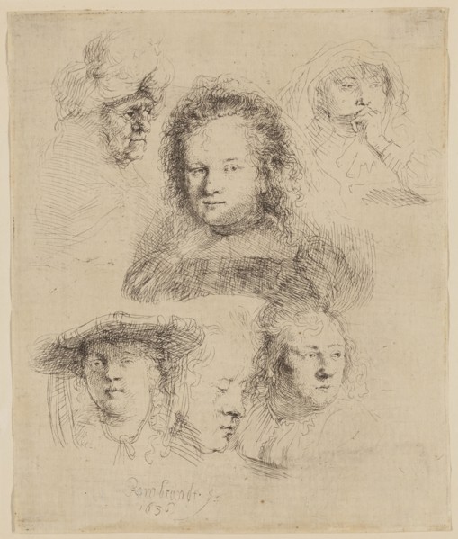 Rembrandt Harmensz van Rijn, Dutch, 1606-1669, Studies of the Head of Saskia and Others, 1636,