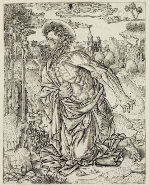 Unknown (Italian), Saint Jerome in Penitence, ca. 1500, engraving printed in black ink on laid