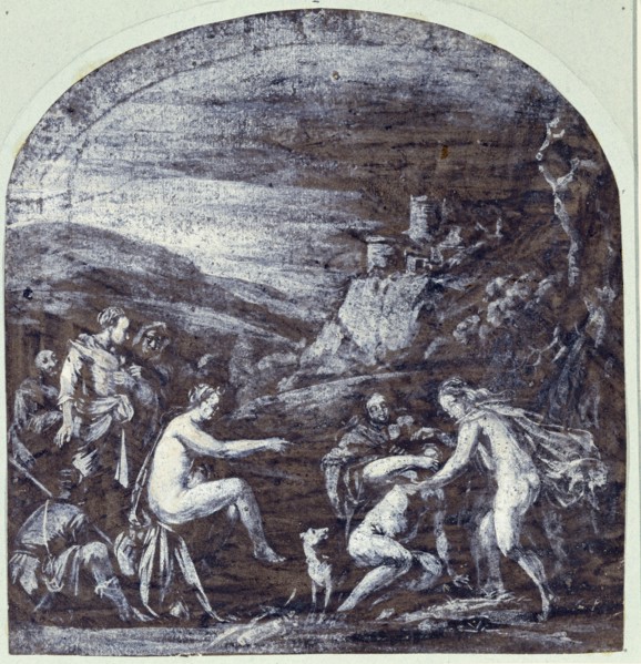 circle of Adam Elsheimer, German, 1574-1620, Diana and Callisto, between 1606 and 1608, white lead