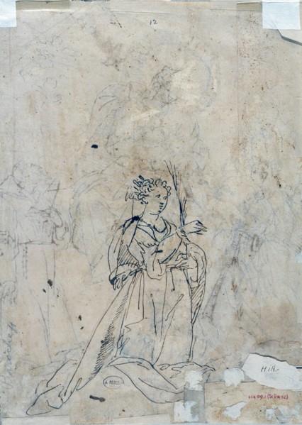 Unknown (Italian), Study for Saint Catherine, ca. 1600, pen and brown ink on tan wove paper, Sheet: