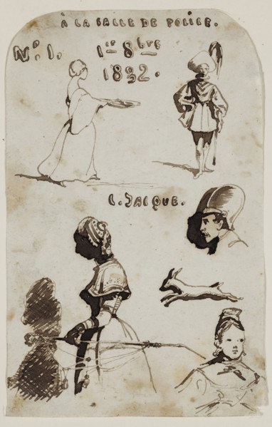 Charles Émile Jacque, French, 1813-1894, At the Police Station, 19th century, pen and brush and