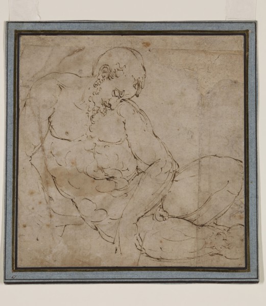 attributed to Luca Cambiaso, Italian, 1527-1585, Nude Man Asleep, between 1540 and 1549, pen and