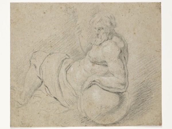 circle of Peter Paul Rubens, Flemish, 1577-1640, River God, between 1577 and 1640, black chalk,
