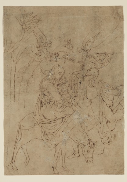 after Martin Schongauer, German, 1450-1491, The Flight into Egypt, 15th century, pen and brown ink