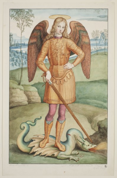 Franz August Schubert, German, 1806-1893, The Archangel Michael, 1836, watercolor over graphite