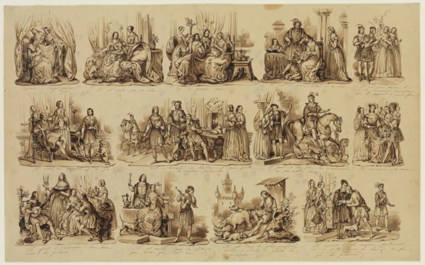 Victor Jean Adam, French, 1801-1866, History of the Prodigal Son, 19th century, pen and brush in