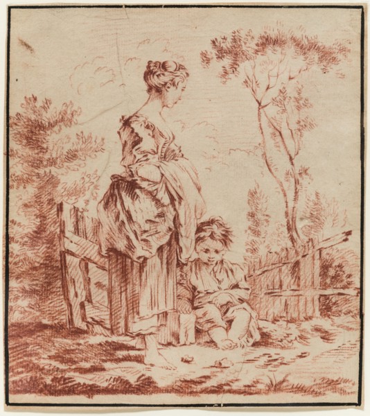 Unknown (French), after François Boucher, French, 1703-1770, Young Woman Standing with a Seated