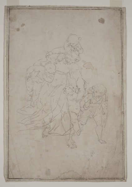 Unknown (Italian), after Luca Cambiaso, Italian, 1527-1585, Woman and Children, ca. 1580, pencil on