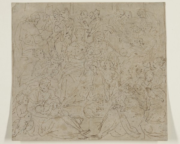 Unknown (Flemish), after Marten de Vos, Netherlandish, 1532-1603, Holy Kinship, 17th century, pen