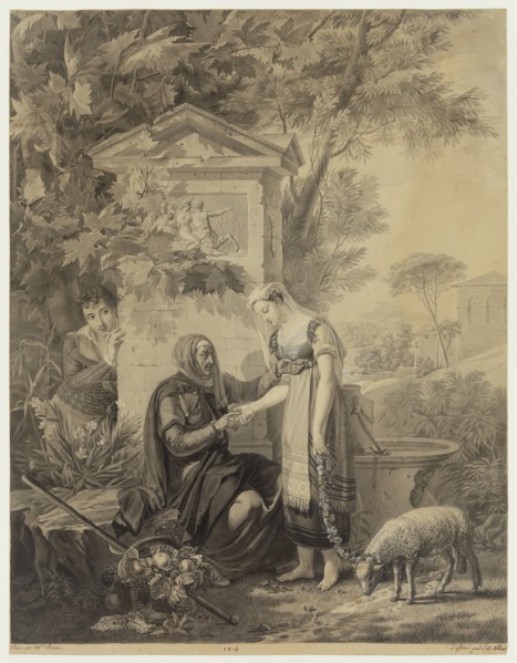 Jean Alexander Allais, French, 1792-1850, The Fortune Teller, 1814, pen and black ink over pencil