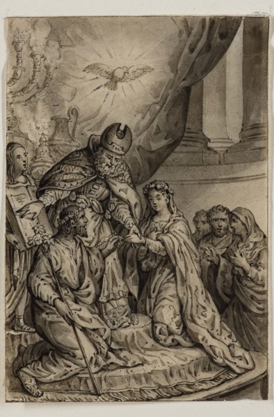 Alexandre Joseph Desenne, French, 1785-1827, Marriage of the Virgin, early 19th century, pen and