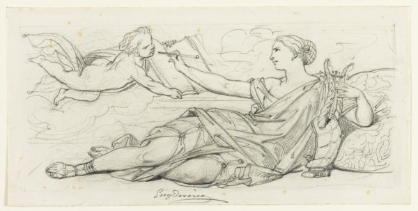 Eugène François Marie Joseph Devéria, French, 1805-1865, Poetry, mid-19th century, graphite pencil
