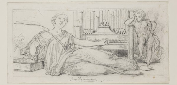 Eugène François Marie Joseph Devéria, French, 1805-1865, Music, mid-19th century, graphite pencil