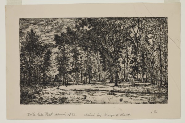 George W. Clark, American, Forest of Belle Isle Park - Detroit, 1893, etching printed in black ink