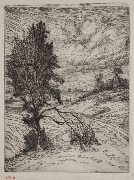 George W. Clark, American, By the River, 1892, etching printed in black ink on laid paper, Plate: 7