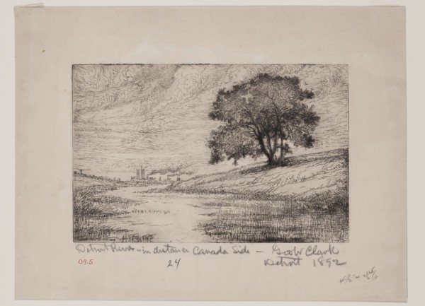 George W. Clark, American, Detroit River - In Distance Canada Side, 1892, etching printed in black