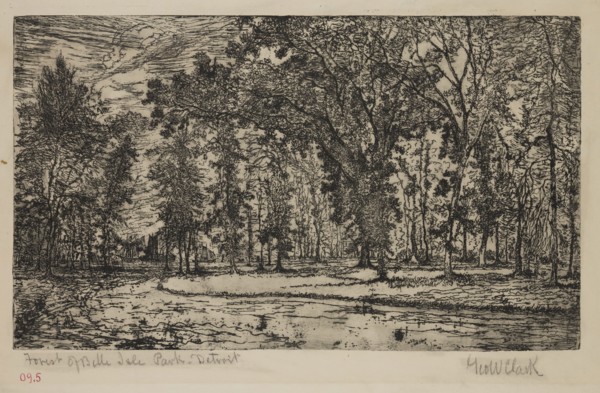 George W. Clark, American, Forest of Belle Isle Park - Detroit, 1893, etching printed in black ink