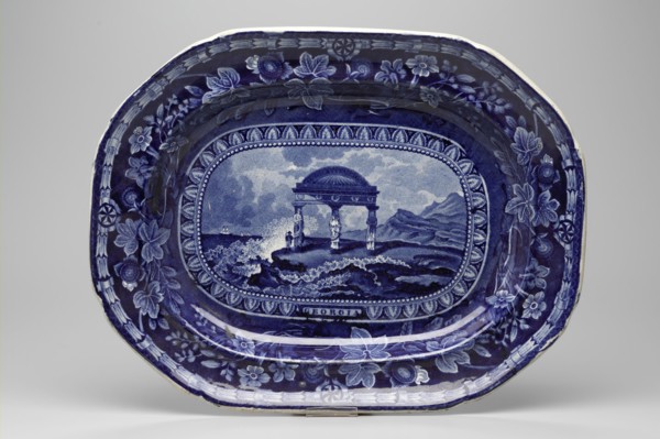 Arms of Georgia Platter, between 1826 and 1830, white earthenware with blue transfer-printed