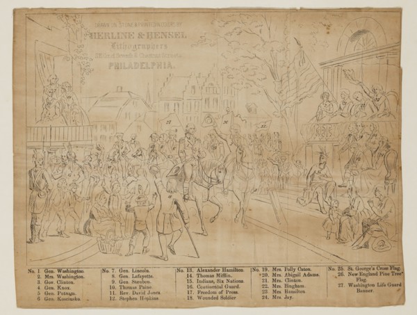 Unknown (American), Washington Entering New York, 19th century, color lithograph, Framed: 28 × 42