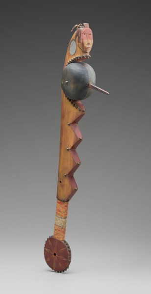 Sioux, Native American, Club, between 1880 and 1900, wood, brass, iron, glass, porcupine quill,