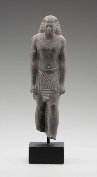 Egyptian, Statue of the Priest, Pa-ef-tchau-em-awy-Bastet, 595/589 BC, basalt, 9 1/4 x 2 3/4 x 2