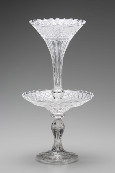 Epergne, between ca. 1870 and ca. 1875, free blown, cut lead glass, Overall: 17 1/4 × 8 7/8 inches
