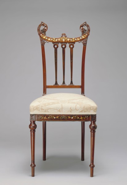 Unknown (American), Aesthetic Chair, between 1885 and 1890, mahogany inlaid with mother-of-pearl,
