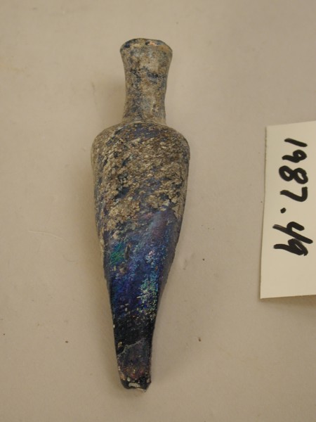 Islamic, Syrian, Flask, 9th/12th Century, Free-blown and tooled glass, H. 3 9/16 x W. (at shoulder)