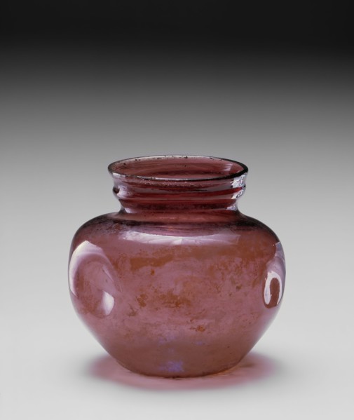 Roman, Jar, 4th/5th Century AD, Glass, Overall: 3 5/8 × 4 inches (9.2 × 10.2 cm)