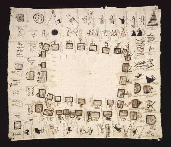 Yanktonai, Native American, Winter Count, 1911, cotton cloth, ink, pigment, Overall: 40 3/4 × 35
