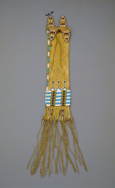 Cheyenne, Native American, Tobacco Bag, c. 1860, deerskin, beads, and quills, Overall: 29 × 4 7/8 ×