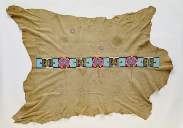 Crow, Native American, Buffalo Robe with Beaded Strip, ca. 1890, buffalo skin, glass beads and