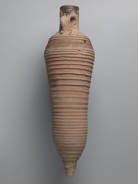 Amphora, unknown Egyptian workshop; wine transport vessel with a strongly elongated belly, narrowed