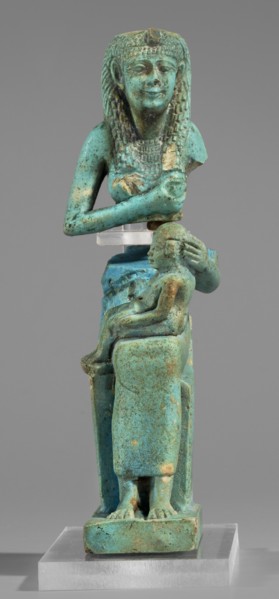 Figurine of the goddess Isis nursing Horus, Harpocrates myth., Isis myth.; Egyptian deities, female
