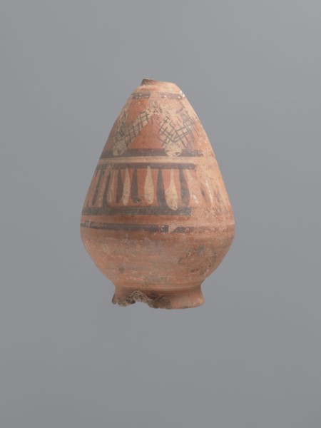 Bottle, Egyptian workshop; painted Coptic pottery, painted pottery with geometric decorations. Low,