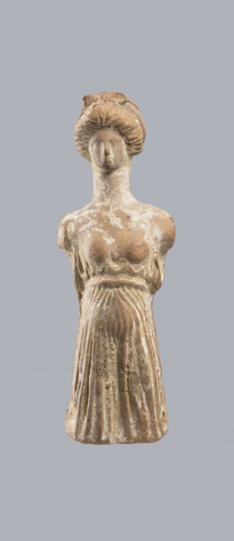 Terracotta figurine of a woman, terracotta, female molded figurine, Greece, orange clay, surface