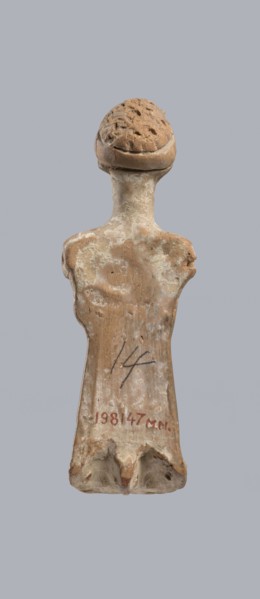 Terracotta figurine of a woman, terracotta, female molded figurine, Greece, orange clay, surface