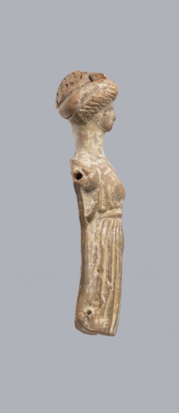 Terracotta figurine of a woman, terracotta, female molded figurine, Greece, orange clay, surface