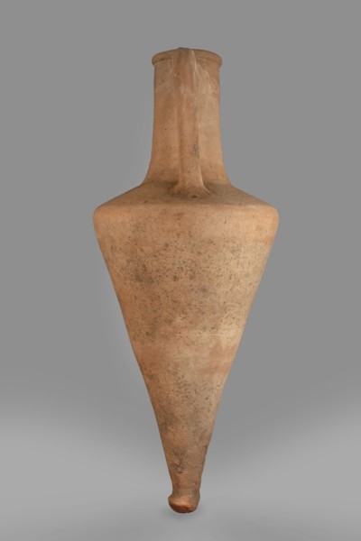 Transport amphora, slightly sloping shoulders. High and narrow neck, narrowing at the top and