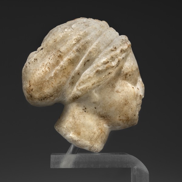 Head of a woman in a bonnet; unknown creator; Greek sculpture; female portrait; hairstyle; 5th
