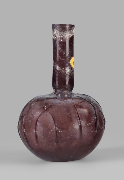 Bottle with a spherical belly, unknown eastern workshop; translucent manganese glass; spherical