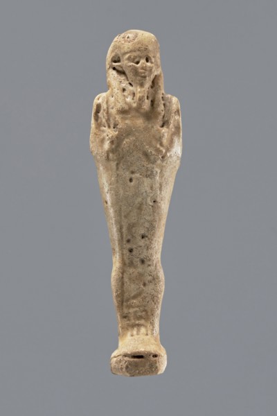 Shabti, Mummy-shaped figurine, funerary gift, standing on a base, back supported by a