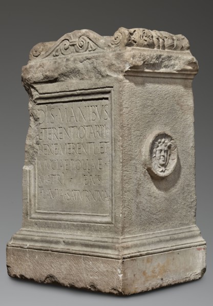 Funerary altar of Lucius Terentius Tarpius and Mucia Polla with Latin inscription, unknown Roman