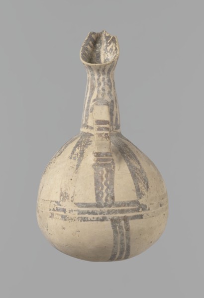 Jug, excavations at Nea Paphos Cyprus — Cypriot pottery, Bronze Age White Painted IV. The jug has a